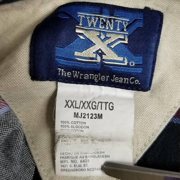 Wrangler 20X Black Blue White Plaid Top of Line   Shirt Excellent XXL - Picture 6 of 6